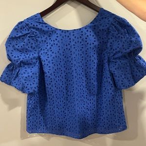 Lilly Pulitzer Blue Puff Sleeve Eyelet Blouse